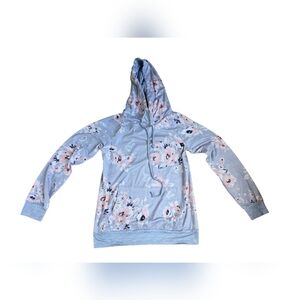 Barever Light Blue & Pink  Floral Print Front Pocket Pullover Hoodie Size S EUC
